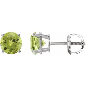 14K White 7 mm Natural Peridot Stud Earrings