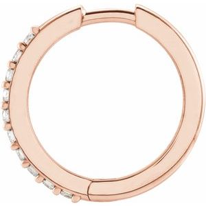 14K Rose .08 CT Natural Diamond Single 15 mm Huggie Earring