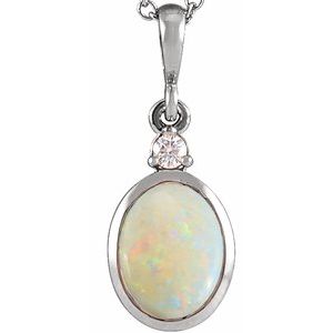 14K White 5x3 mm Natural White Opal & .02 CT Natural Diamond Cabochon Pendant