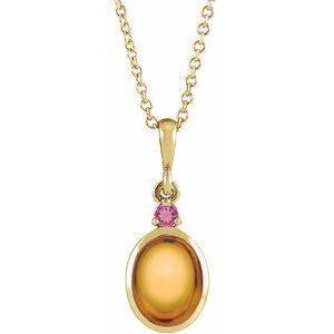 14K Yellow 8x6 mm Natural Citrine & Natural Pink Tourmaline 16-18" Necklace