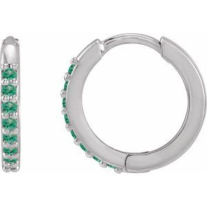 Sterling Silver Lab-Grown Emerald 12.5 mm Huggie Earrings