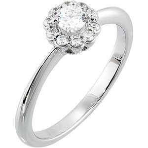 10K White 3.75 mm Round Cubic Zirconia & 1/6 CTW Natural Diamond Halo-Style Engagement Ring