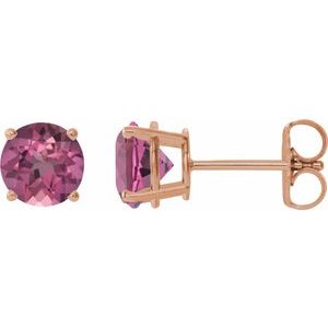 14K Rose 6 mm Natural Pink Tourmaline Stud Earrings
