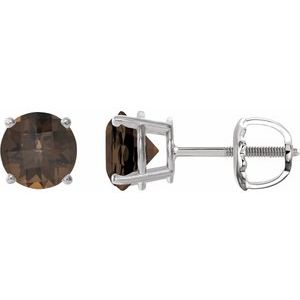 Sterling Silver 7 mm Natural Smoky Quartz Stud Earrings