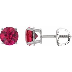 14K White 8 mm Lab-Grown Ruby Stud Earrings