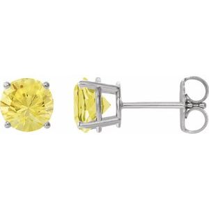14K White 8 mm Lab-Grown Yellow Sapphire Stud Earrings