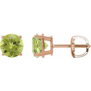 14K Rose 6 mm Natural Peridot Stud Earrings