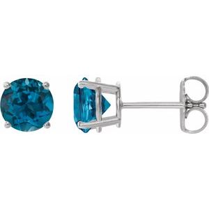 Sterling Silver 6 mm Natural London Blue Topaz Stud Earrings