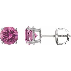 14K White 7 mm Lab-Grown Pink Sapphire Stud Earrings