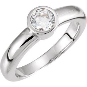 10K White 4 mm Round Cubic Zirconia Solitaire Engagement Ring