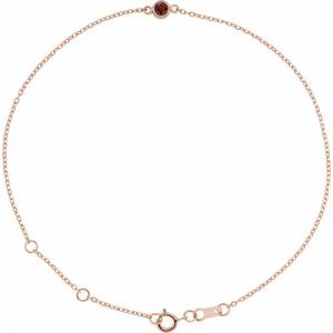 14K Rose Natural Mozambique Garnet Bezel-Set Solitaire 6 1/2-7 1/2" Bracelet