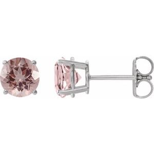 14K White 6 mm Natural Pink Morganite Stud Earrings