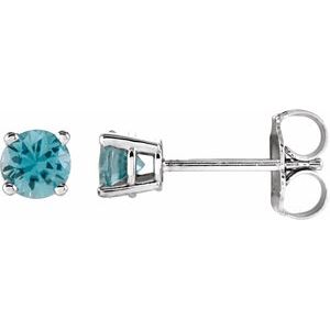 14K White 4 mm Natural Blue Zircon Stud Earrings