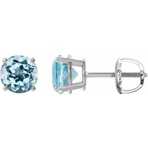14K White 7 mm Natural Sky Blue Topaz Stud Earrings