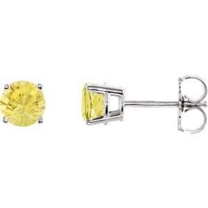 14K White 5 mm Natural Yellow Sapphire Stud Earrings