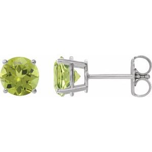 14K White 6 mm Natural Peridot Stud Earrings