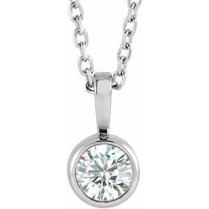 Platinum 1/10 CT Natural Diamond Bezel-Set Solitaire 16-18" Necklace
