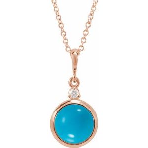 14K Rose 6 mm Natural Turquoise & .03 CT Natural Diamond Cabochon 16-18" Necklace