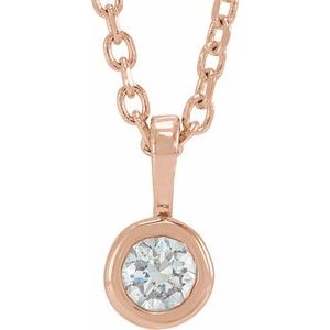 14K Rose .06 CT Natural Diamond Bezel-Set Solitaire 16-18" Necklace