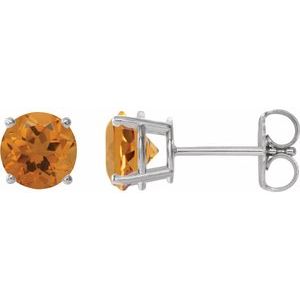 14K White 8 mm Natural Citrine Stud Earrings