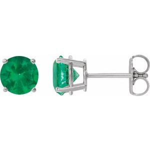 Platinum 6 mm Lab-Grown Emerald Stud Earrings