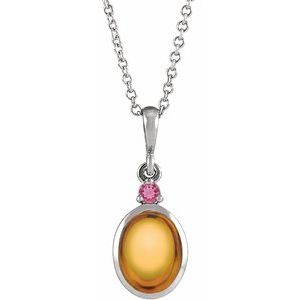 14K White 8x6 mm Natural Citrine & Natural Pink Tourmaline 16-18" Necklace