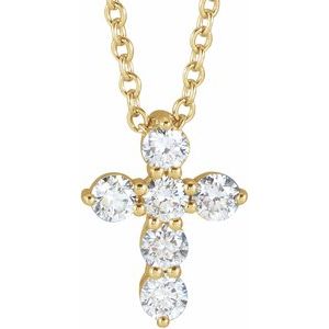 14K Yellow 1/4 CTW Lab-Grown Diamond Cross 16-18" Necklace