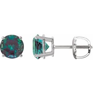 14K White 8 mm Lab-Grown Alexandrite Stud Earrings
