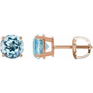 14K Rose 6 mm Natural Sky Blue Topaz Stud Earrings