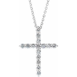 Sterling Silver 3/4 CTW Natural Diamond Cross 16-18" Necklace