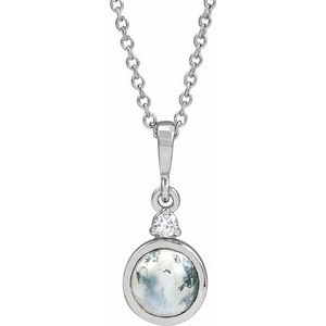 14K White 6 mm Natural Moss Agate & .03 CTW Natural Diamond 16-18" Necklace