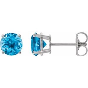 Sterling Silver 8 mm Natural Swiss Blue Topaz Stud Earrings