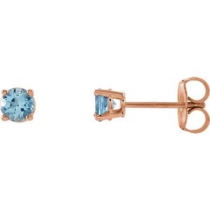 14K Rose 2.5 mm Natural Aquamarine Stud Earrings