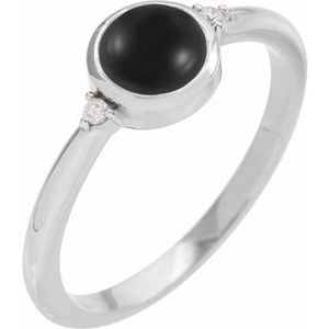 Sterling Silver 6 mm Round Natural Black Onyx & .03 CTW Natural Diamond Ring