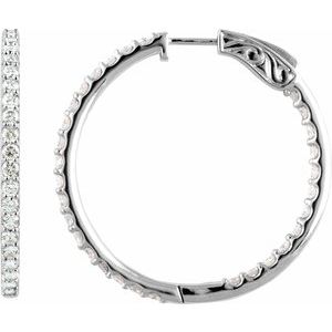 14K White 5 CTW Natural Diamond Inside-Outside 41.5 mm Hinged Hoop Earrings