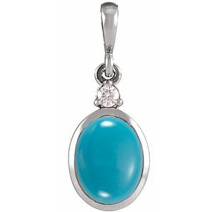 14K White 5x3 mm Natural Turquoise & .02 CT Natural Diamond Cabochon Pendant
