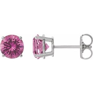Sterling Silver 8 mm Lab-Grown Pink Sapphire Stud Earrings