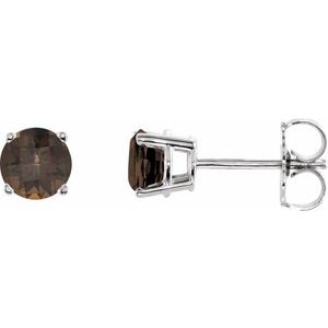 14K White 5 mm Natural Smoky Quartz Stud Earrings