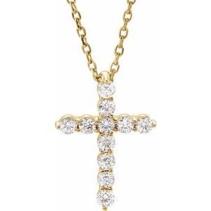 14K Yellow 1/4 CTW Lab-Grown Diamond Cross 16-18" Necklace