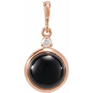 14K Rose 6 mm Natural Black Onyx & .03 CT Natural Diamond Cabochon Pendant