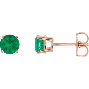 14K Rose 5 mm Natural Emerald Stud Earrings