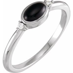 Sterling Silver 6x4 mm Round Natural Black Onyx & .03 CTW Natural Diamond Ring