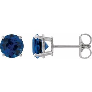 14K White 7 mm Lab-Grown Blue Sapphire Stud Earrings