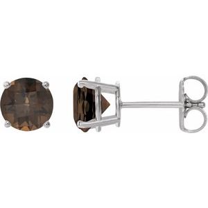 Sterling Silver 8 mm Natural Smoky Quartz Stud Earrings
