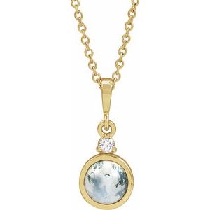14K Yellow 6 mm Natural Moss Agate & .03 CTW Natural Diamond 16-18" Necklace