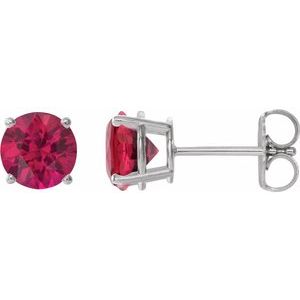 14K White 8 mm Lab-Grown Ruby Stud Earrings