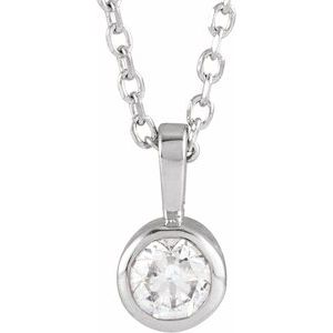 Sterling Silver 1/6 CT Natural Diamond Bezel-Set Solitaire 16-18" Necklace