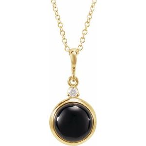 14K Yellow 6 mm Natural Black Onyx & .03 CT Natural Diamond Cabochon 16-18" Necklace