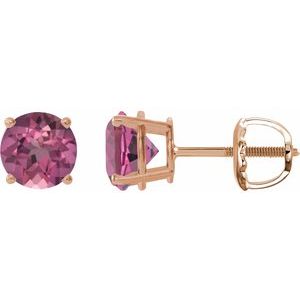 14K Rose 6 mm Natural Pink Tourmaline Stud Earrings