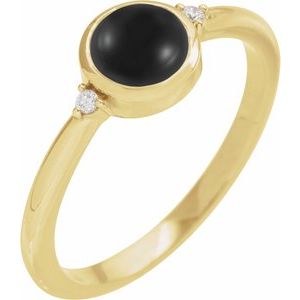 14K Yellow 6 mm Round Natural Black Onyx & .03 CTW Natural Diamond Ring